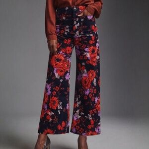 Anthropologie Maeve Colette Cropped Wide-Leg Pants Velvet Floral Size 27
